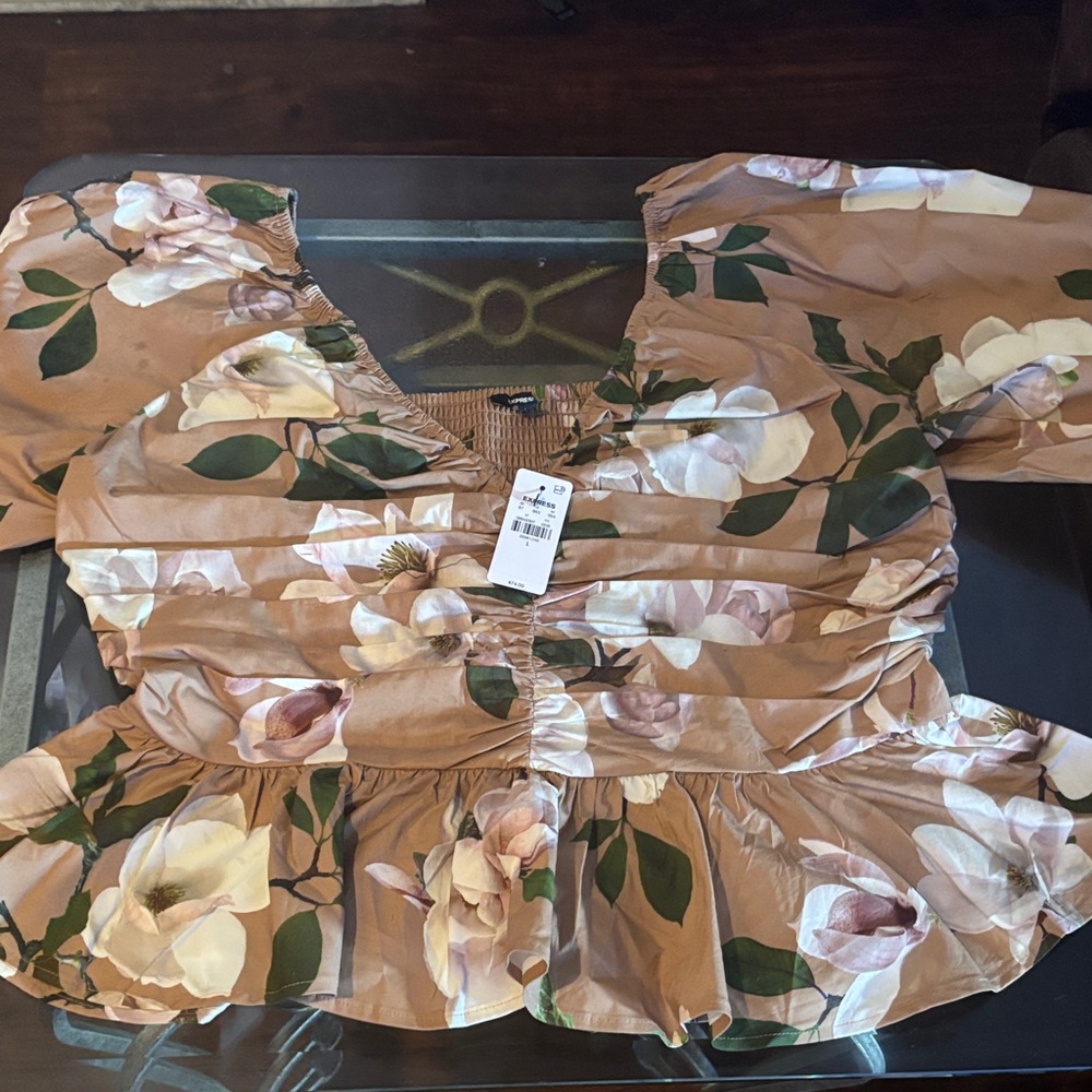 Express Floral Blouse in Brown and Green